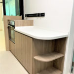 round edge cabinet with open shelving