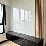 laminate tv console with fluted panel design