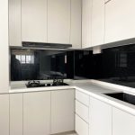 grey colour kitchen with marble design table top